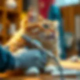 A cat enjoying a grooming session