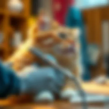 A cat enjoying a grooming session