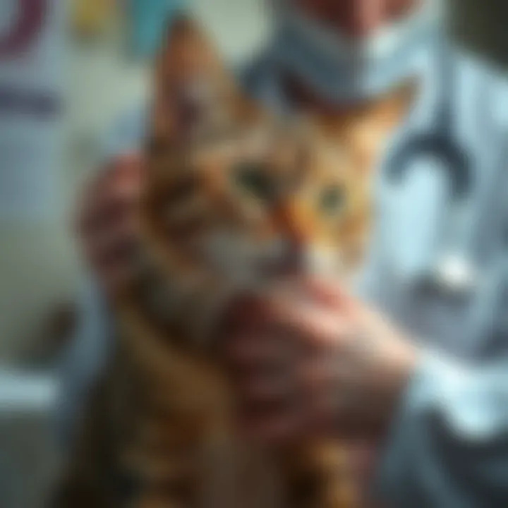 A cat being examined by a veterinarian