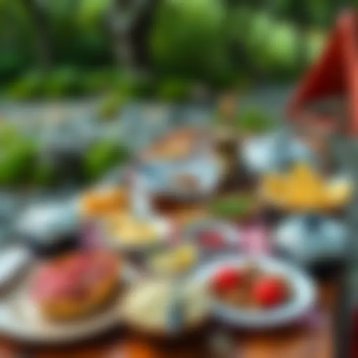 A delightful spread of ready-to-eat camping meals arranged on a picnic table in nature