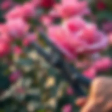 Close-up of rose pruning with shears