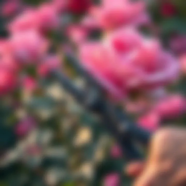 Close-up of rose pruning with shears