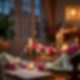 A romantic dinner setup at home with candles and flowers
