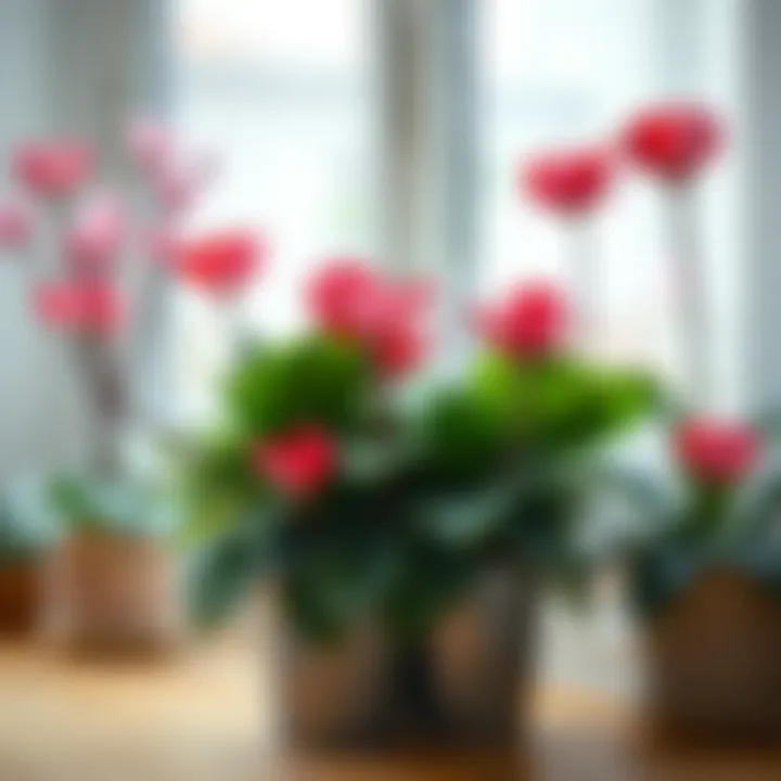 Indoor Arrangement with Cyclamen A beautifully arranged indoor space featuring cyclamen plants as decorative elements.