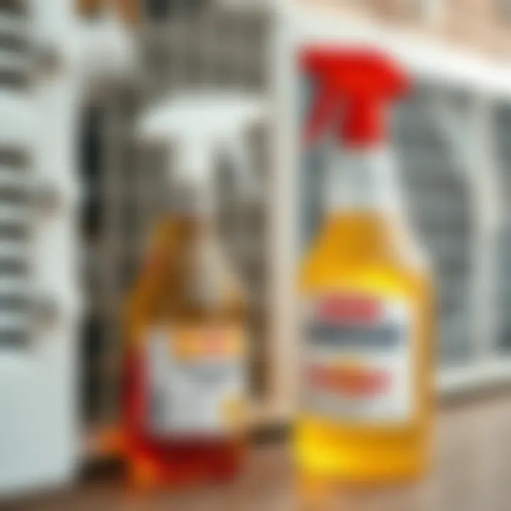 Vinegar Solution for Air Conditioning Maintenance Vinegar solution in spray bottle next to air conditioner unit