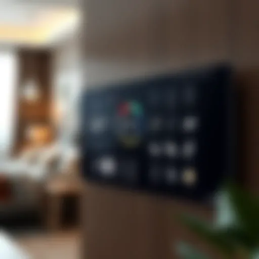 A sophisticated smart home control panel showcasing various functionalities
