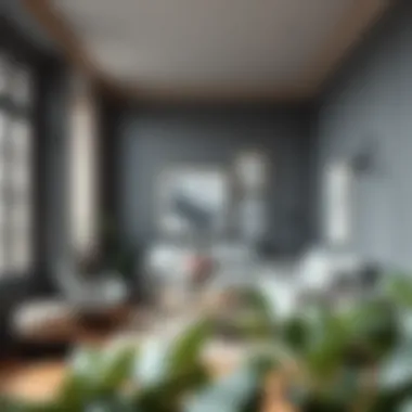 Stylish interior featuring open grey walls and decor