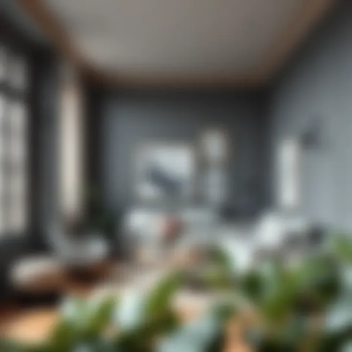 Stylish interior featuring open grey walls and decor