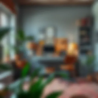 A stylish workspace featuring a vintage rug that adds character