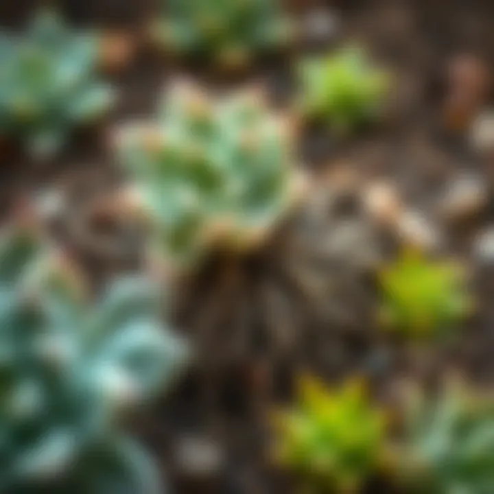 Close-up of succulent roots in well-draining soil