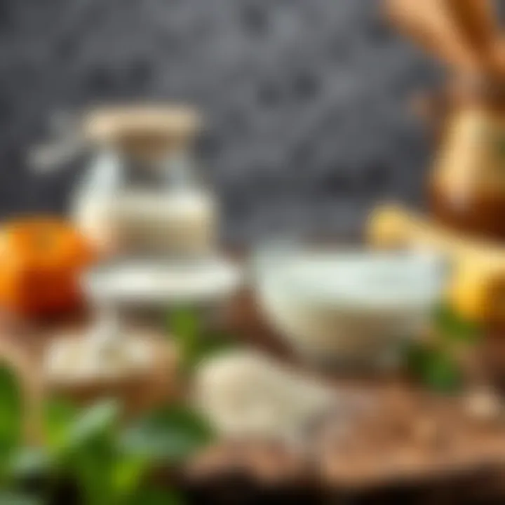 Ingredients for yogurt making on a wooden table
