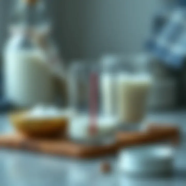 A thermometer checking the temperature of milk