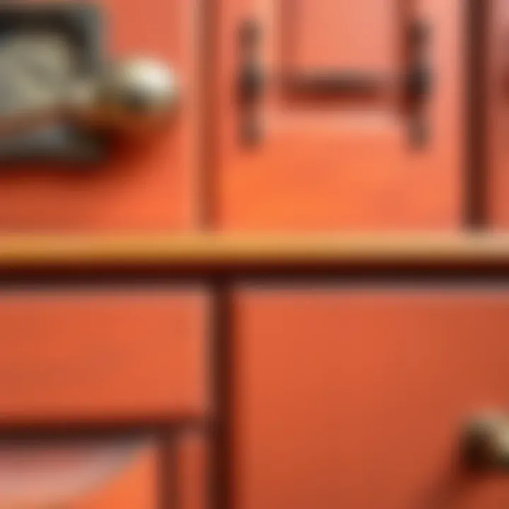 A close-up of a texture-rich painted cabinet