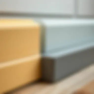 Close-up view of different textures and colors available for plastic skirting boards.