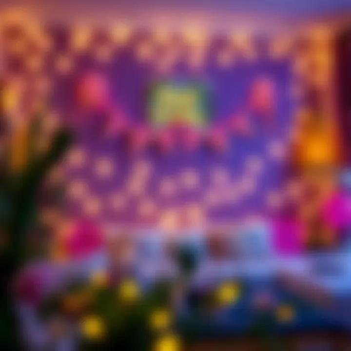 Magical Themed Wall Decor Themed birthday wall with fairy lights and themed decor.