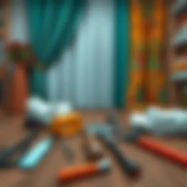 Tools laid out for removing store curtains