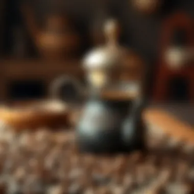 Traditional Turkish coffee pot with coffee beans