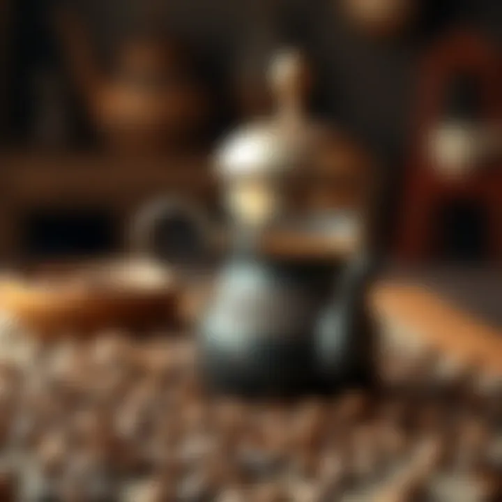 Traditional Turkish coffee pot with coffee beans