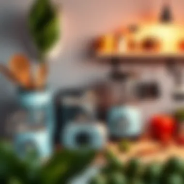 Trendy electric kitchen gadgets arranged aesthetically.