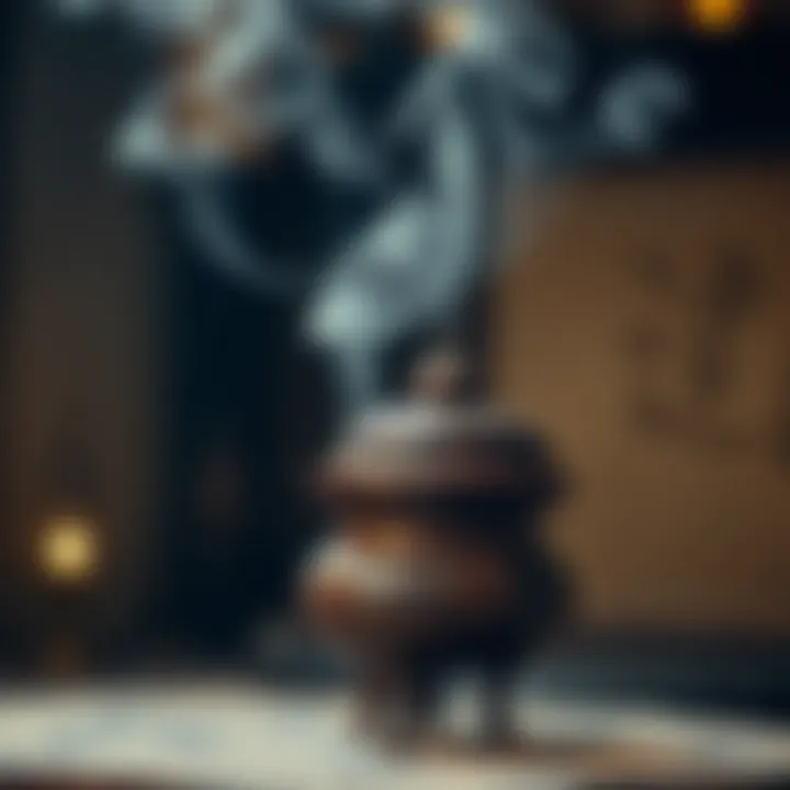 An ancient incense burner with smoke wafting in the air, symbolizing traditional use.