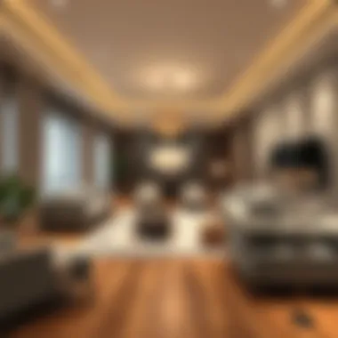 Elegant long living room with modern furniture