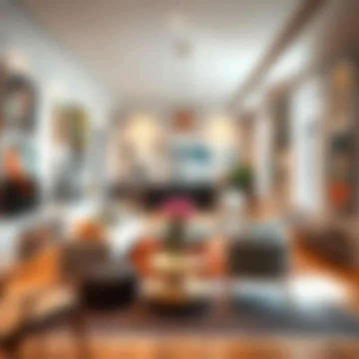 Stylish long room showcasing artwork and decor