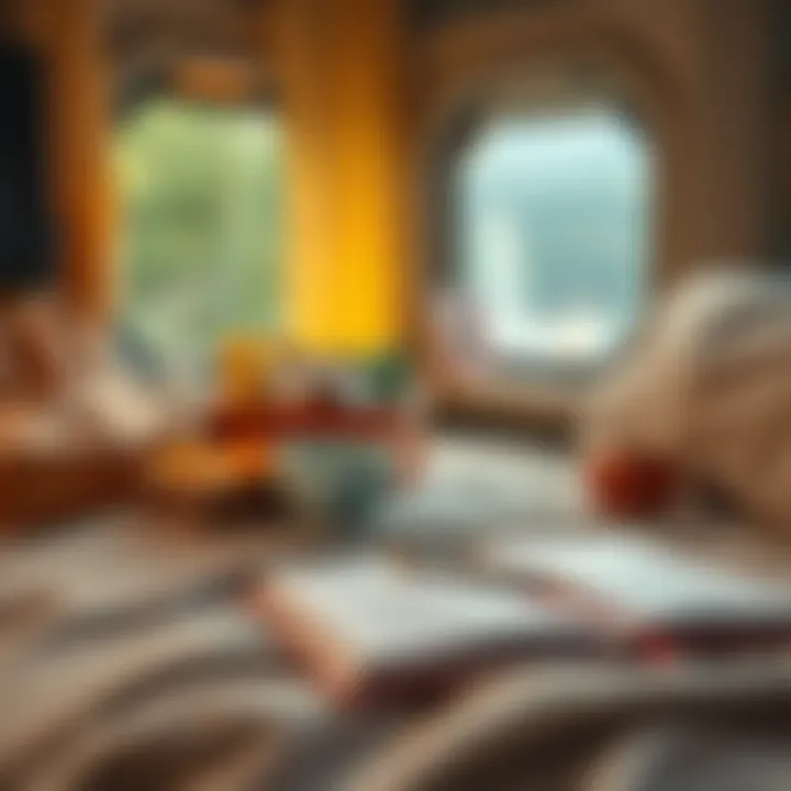 A cozy travel setup with snacks and a journal