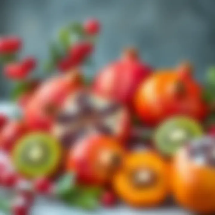 Colorful Winter Harvest A vibrant assortment of pomegranates and kiwis