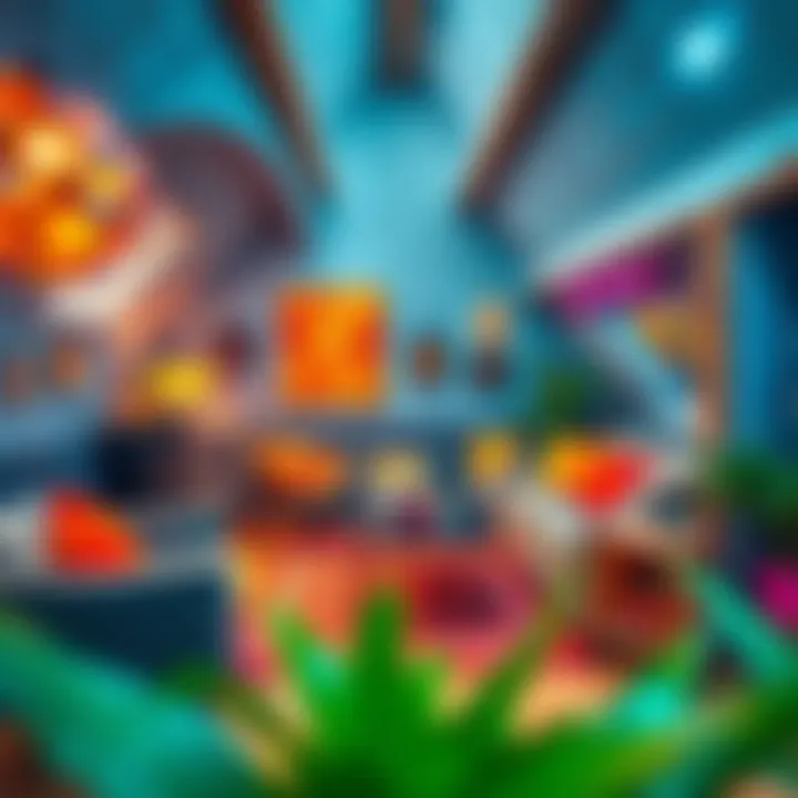 Vibrant attic lounge area with colorful accents