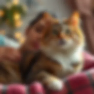 Owner bonding with an adult cat