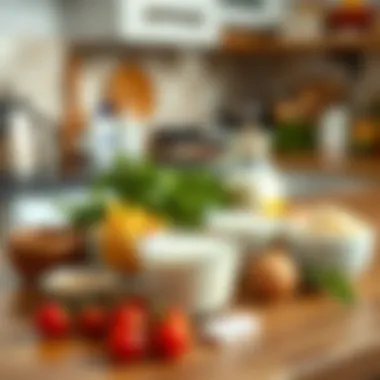 Ingredients for homemade yogurt laid out on a kitchen counter