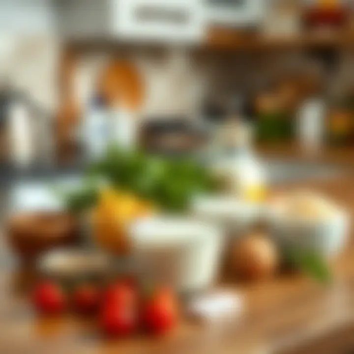 Ingredients for homemade yogurt laid out on a kitchen counter