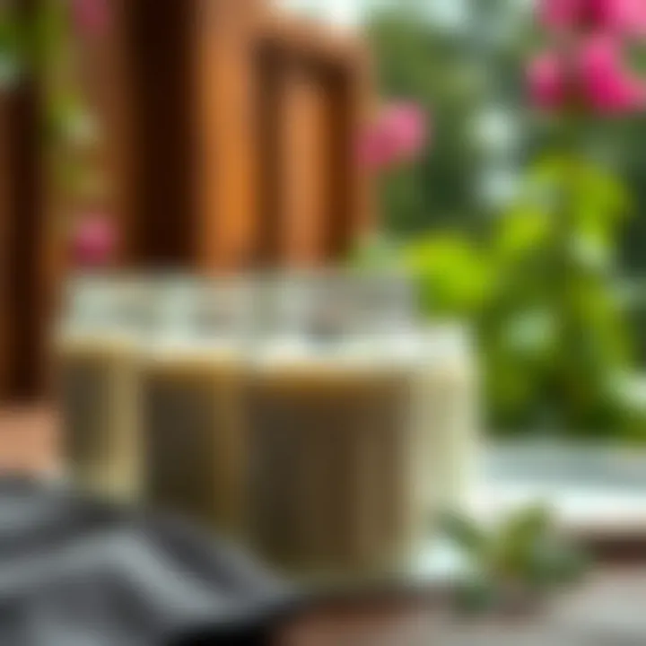 Jars of yogurt cooling in a natural setting