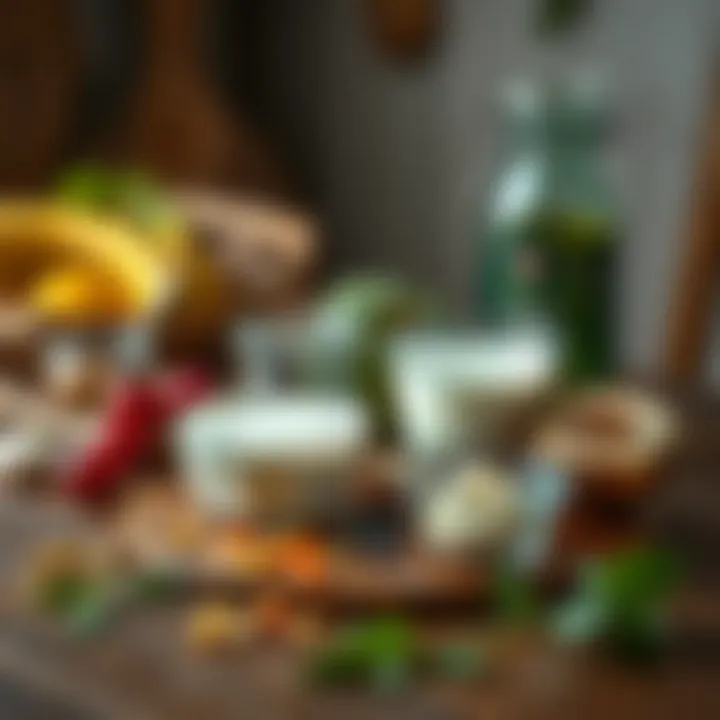 Essential Ingredients for Yogurt Ingredients for yogurt making on a wooden table